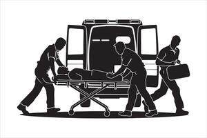 Silhouette of Emergency Scene with Paramedics and Ambulance vector