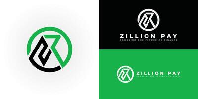 The dynamic logo design features the initials ZP creatively integrated into a stylized circle, creating a unique striking symbol that evokes a sense of unity, global reach, and financial innovation. vector