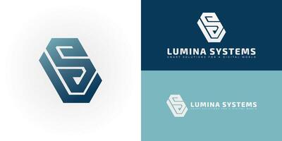 The dynamic logo design features the initials LS creatively integrated within a striking hexagonal shape, creating a unique and visually striking symbol that evokes a sense of innovation and precision vector