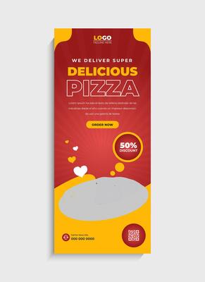 Food menu and delicious pizza roll up banner or standee template