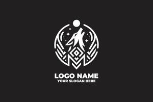 Lunar Guardian, A Symmetrically Designed Howling Wolf Icon vector