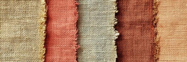 Textured colorful burlap fabrics in vertical stripes for rustic and natural designs photo