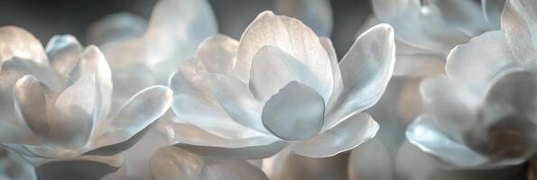 Delicate white fabric flowers in soft focus with gentle light on petals photo