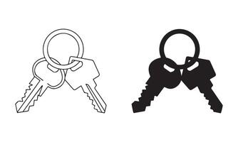 Two Sets of Keys on a Ring, Line Art and Silhouette vector