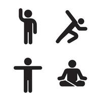 Simple black and white icons of people in various poses. vector