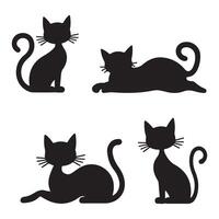 Simple black cat silhouettes in various poses. vector