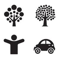 Simple Icons of Tree, Building, Person, and Car vector
