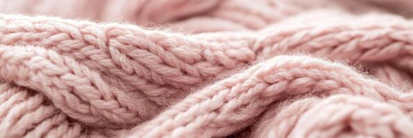 Cozy closeup of pink wool texture with intricate patterns in soft focus photo