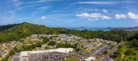 Aerial View of Residential Area and Coastline on Oahu Island, Hawaii photo