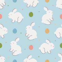 Happy Easter seamless pattern with cute bunny and eggs. Spring seamless pattern. Flat background. Creative texture for fabric, wrapping, textile, wallpaper, apparel. vector