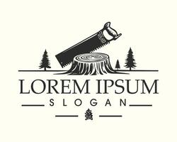Lumberjack and Forestry Logo with Saw and Tree Elements vector