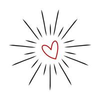 Geometric hand drawn sunburst with heart, explosion effects, vintage doodle isolated on white background vector
