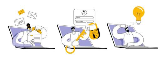 Set of illustrations with characters. vector