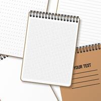 A notebook with a horizontal spring coil lies on top of another notebook. Notepad in a cage grid with a white sheet. illustration isolated on white background vector