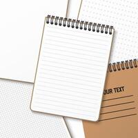 A notebook with a horizontal spring coil lies on top of another notebook. Notepad with a lined white sheet. illustration isolated on white background vector