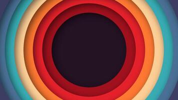 Abstract retro background featuring multicolored concentric rings. With a seamless blend of bright hues, this vibrant design reflects classic aesthetics from the 1960s to 1980s. vector