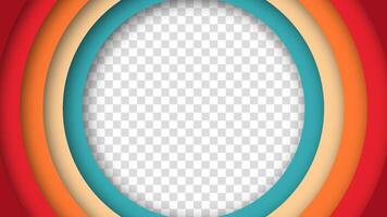 Retro background with a unique circular composition, capturing the essence of 1960s, 1970s, and 1980s styles. The abstract design features layered rings in a vibrant color scheme. vector