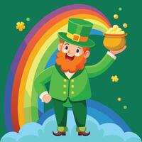 Happy Leprechaun with Pot of Gold vector