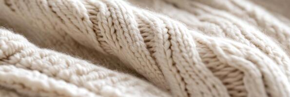 Close-up texture of beige knitted fabric with intricate pattern details photo