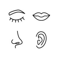A set of icons for eyes, mouth, nose and ears. Icons of human organs in linear and flat design on a white background. Used in design, cosmetology, medicine. illustration vector