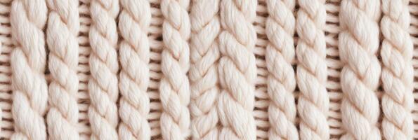 Close-up of beige knitted wool texture for warm textile design background photo