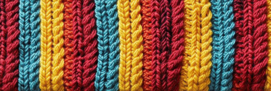 Multicolored knitted pattern with rows of vibrant yarn texture design photo
