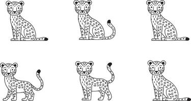 Cute Leopard Cubs line art Illustrations vector