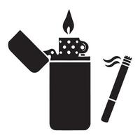 Lighter and Smoldering cigarette Silhouette illustration smoking design vector