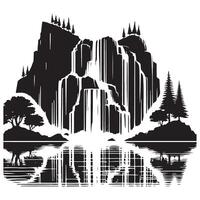 Waterfall with Trees Silhouette Graphic Nature Scene Backdrop vector