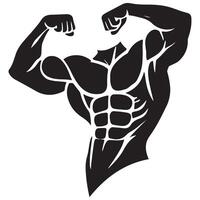 Silhouette Bodybuilder with Abs Posing Muscular Body Design Art vector