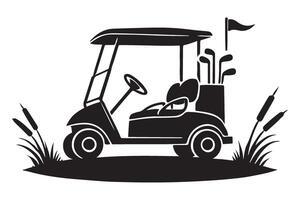 Golf Cart Silhouette Graphic Illustration with Cattails Design vector