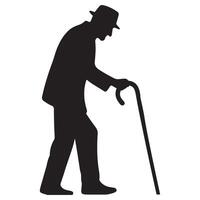 Silhouette of Elderly Man Walking with Cane Graphic vector