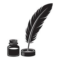 Feather Quill and Inkwell Silhouette Illustration Writing and History vector