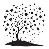 Silhouette Autumn Tree with Falling Leaves Illustration Design vector