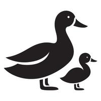 Cute Duck Silhouette Illustration with Duckling Design vector