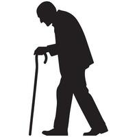 Silhouette of Senior Man Strolling with Cane Illustration vector