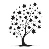 Silhouette of maple tree with falling leaves illustration art vector