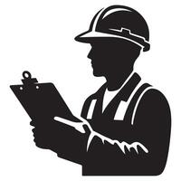 Construction Worker Inspector Silhouette Illustration Clipboard Checklist vector