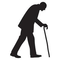 Silhouette of An Aged Person Using A Walking Stick vector