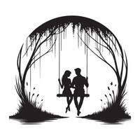 Couple on Swing Silhouette Illustration for Romantic Date Design vector