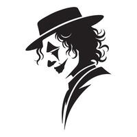 Intriguing Joker Silhouette Art Illustration with Hat and Makeup vector