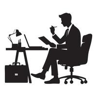 Businessman Silhouette Illustration Working at Desk Analyzing Business Data vector