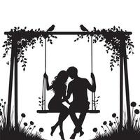 Silhouette Couple in Love on Swing Romantic Graphic Design vector