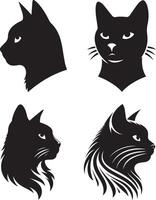 Cat head silhouette and icon set collection vector