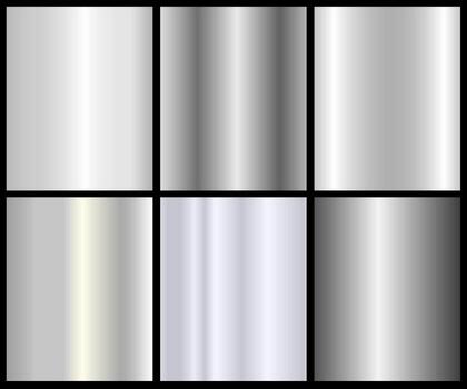 Silver foil texture set, shiny and metallic gradient collection for border, frame, ribbon, label design vector