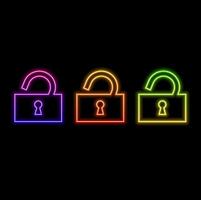 neon style. Unlock icon silhouette. Flat image vector