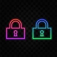 Lock unlock icon set black color isolated on white background. neon style. Protection icon . vector