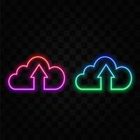 Flat icon of upload cloud. neon style. vector