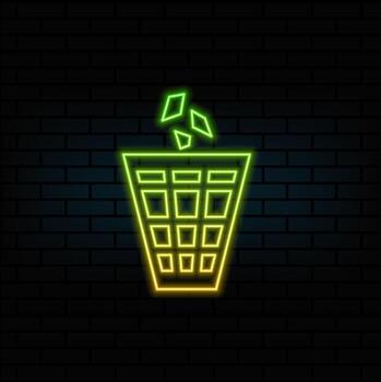 Glowing trash can neon icon isolated on white background. Garbage bin sign. Black square button. vector