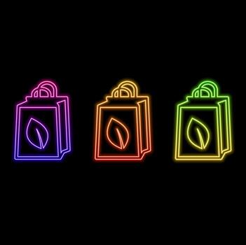 Editable biodegradable, reusable, shopping, paper bag icon. neon style. Environment, ecology friendly. Part of a large family of icons. Perfect for web and app interfaces. vector